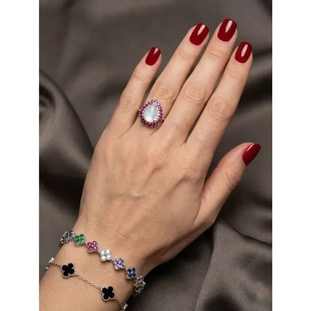 Silver Clover Flower Link Bracelet Pave CZ Crystal Elegant Jewelry Bridal Gift